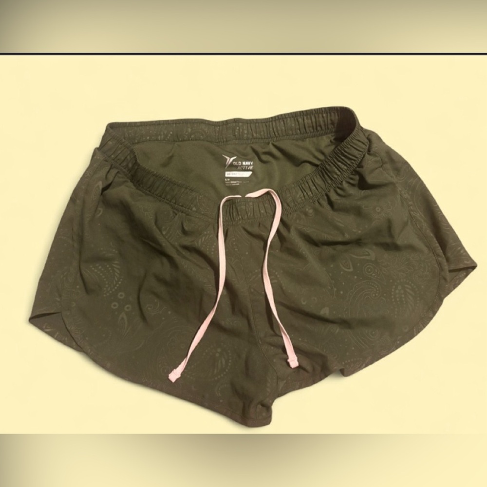 Old Navy Olive Green Athletic Shorts with Pink Drawstring